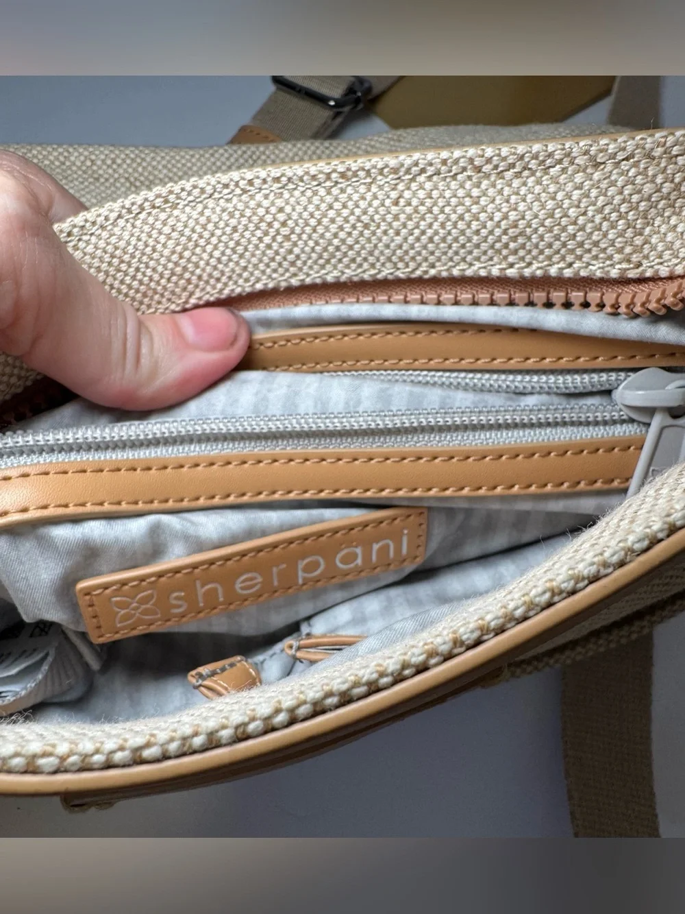 Sherpani Luna Cotton Canvas Crossbody Bag Tan Cream Boho
